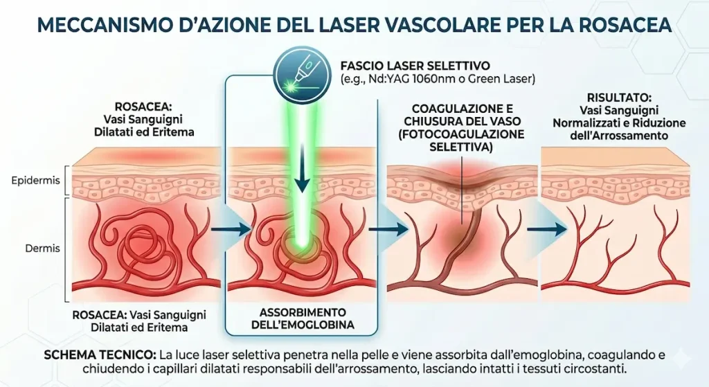 Meccanismo d'azione del laser vascolare sulla rosacea