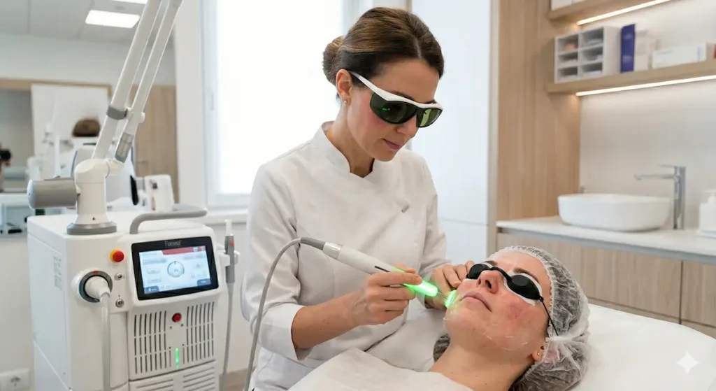 Medico che utilizza il Laser Fotona su un paziente.