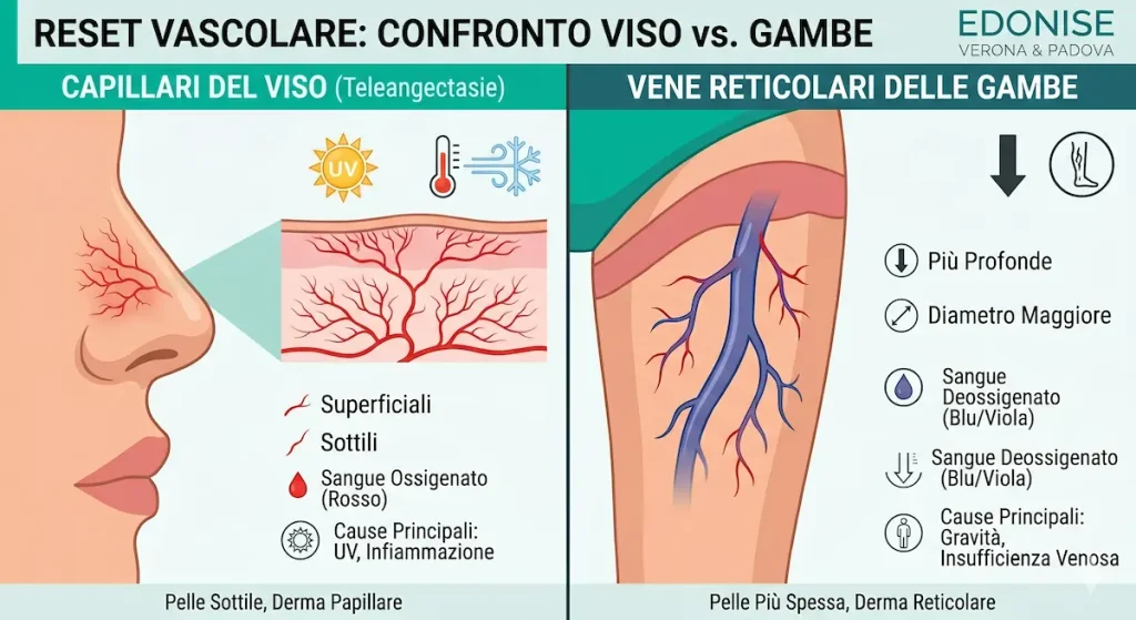 Differenza grafica tra capillari del viso e delle gambe