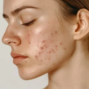 viso di donna con acne