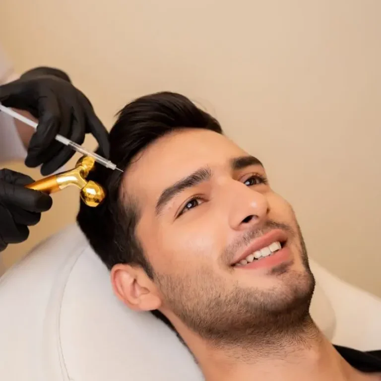 uomo eseguendo trattamento prp ai capelli